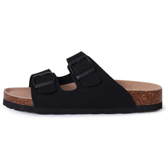 Unisex Leather Cork Footbed Slide Sandals with Adjustable Buckle – Summer Beach Comfort - Fashlot