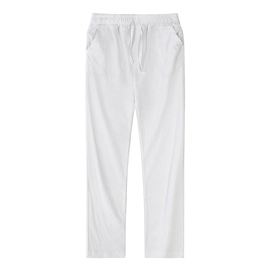 White Men's Linen Drawstring Pants - Fashlot