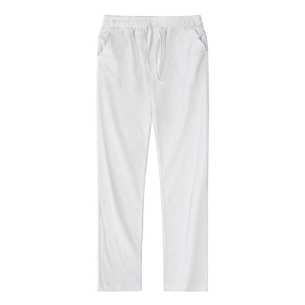 White Men's Linen Drawstring Pants - Fashlot