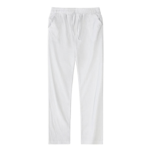 White Men's Linen Drawstring Pants - Fashlot