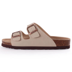 Unisex Leather Cork Footbed Slide Sandals with Adjustable Buckle – Summer Beach Comfort - Fashlot