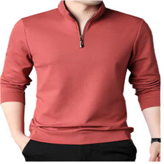 Red long-sleeve shirt with a zipper on a white background - Fashlot