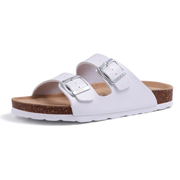Unisex Leather Cork Footbed Slide Sandals with Adjustable Buckle – Summer Beach Comfort - Fashlot