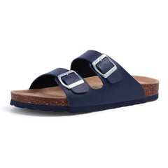 Unisex Leather Cork Footbed Slide Sandals with Adjustable Buckle – Summer Beach Comfort - Fashlot