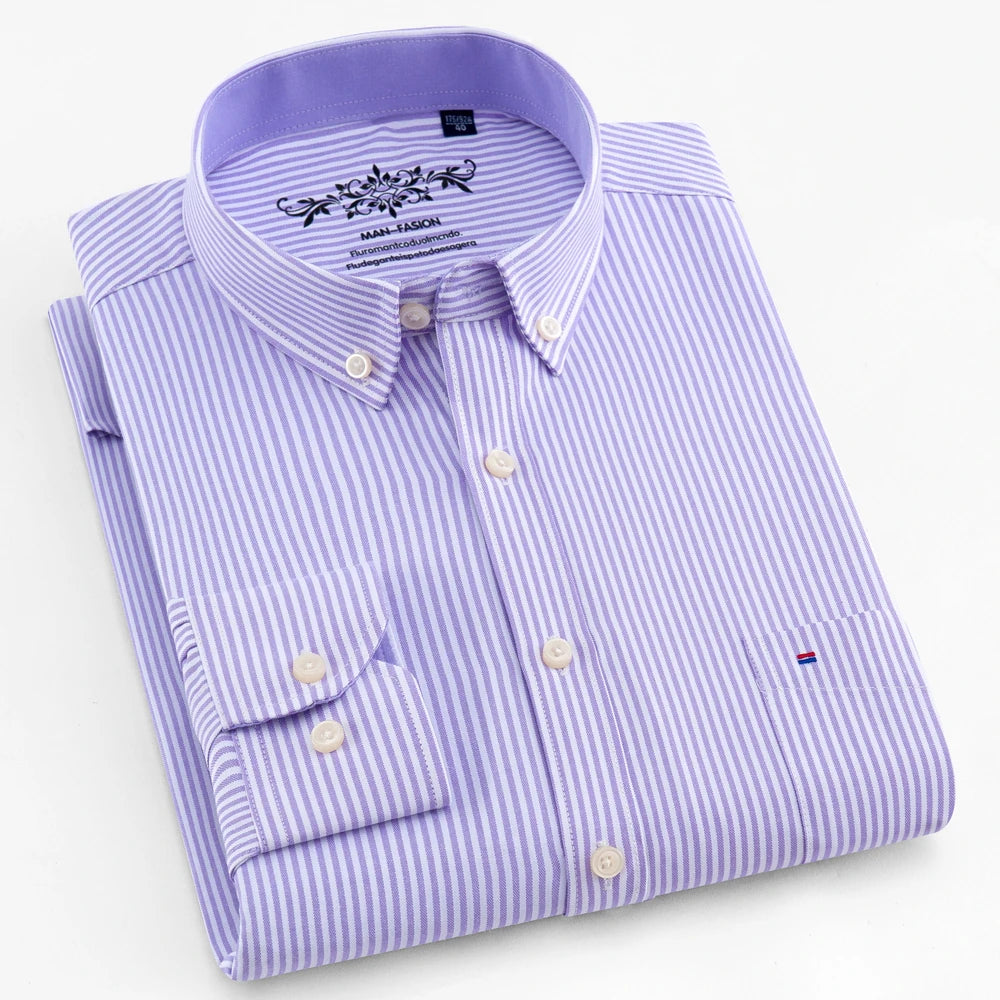 Men’s Oxford Long Sleeve Shirt – Casual Button-Down, Embroidered, Workwear Style - Fashlot