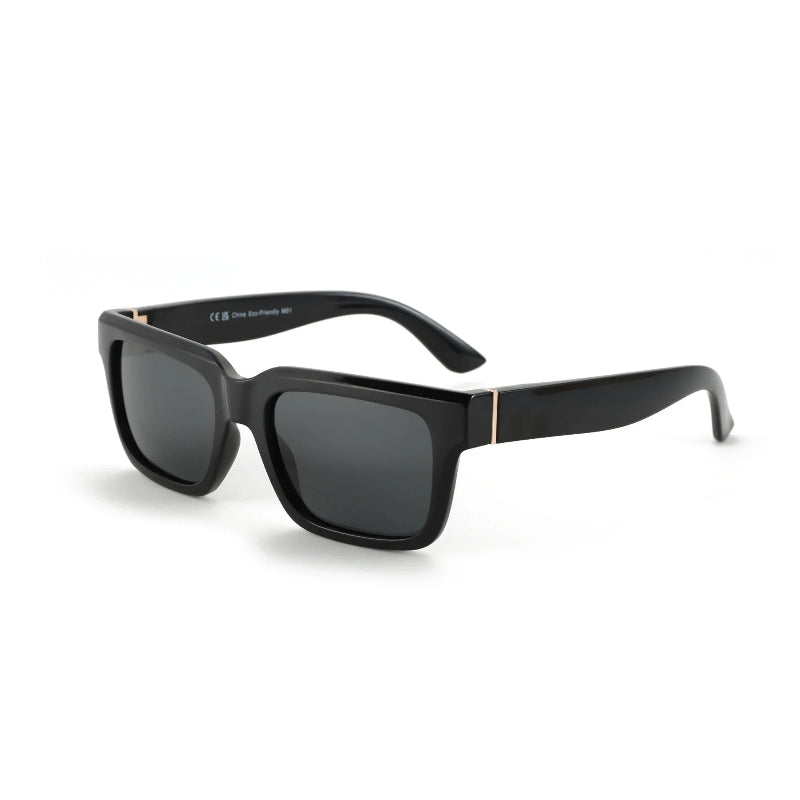 Glossy Black sunglasses with gold accents on a white background - Fashlot