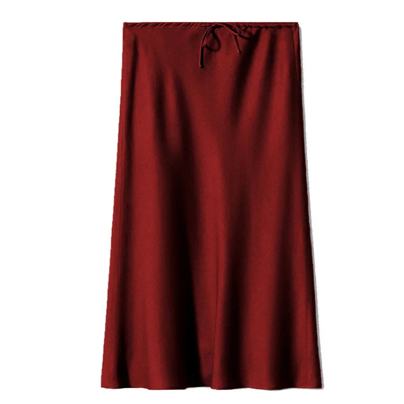 Red satin skirt on a white background - Fashlot