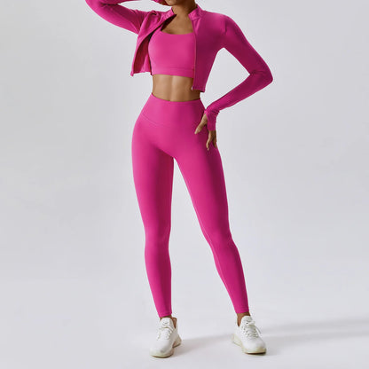 Women’s 3 Piece Tracksuit Set Magenta Pants – Quick Dry, High Waist, Breathable Activewear - Fashlot