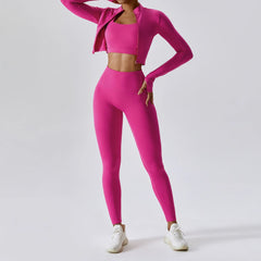 Women’s 3 Piece Tracksuit Set Magenta Pants – Quick Dry, High Waist, Breathable Activewear - Fashlot