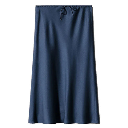Navy blue satin slip dress on a white background - Fashlot