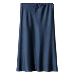 Navy blue satin slip dress on a white background - Fashlot
