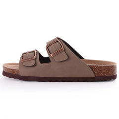Unisex Leather Cork Footbed Slide Sandals with Adjustable Buckle – Summer Beach Comfort - Fashlot