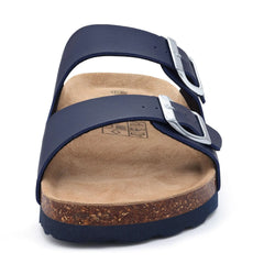 Unisex Leather Cork Footbed Slide Sandals with Adjustable Buckle – Summer Beach Comfort - Fashlot