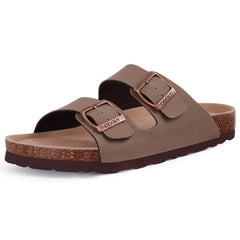 Unisex Leather Cork Footbed Slide Sandals with Adjustable Buckle – Summer Beach Comfort - Fashlot