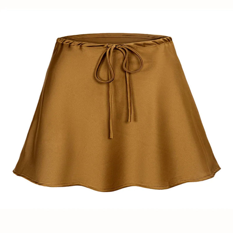 satin gold skirt with tie waist on a white background - Fashlot