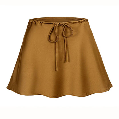satin gold skirt with tie waist on a white background - Fashlot