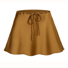 satin gold skirt with tie waist on a white background - Fashlot