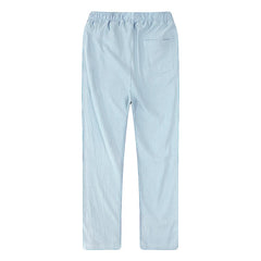 back view of Light Blue Men's Linen Drawstring Pants - Fashlot 