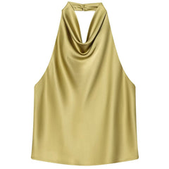 Olive halter top on a white background - Fashlot