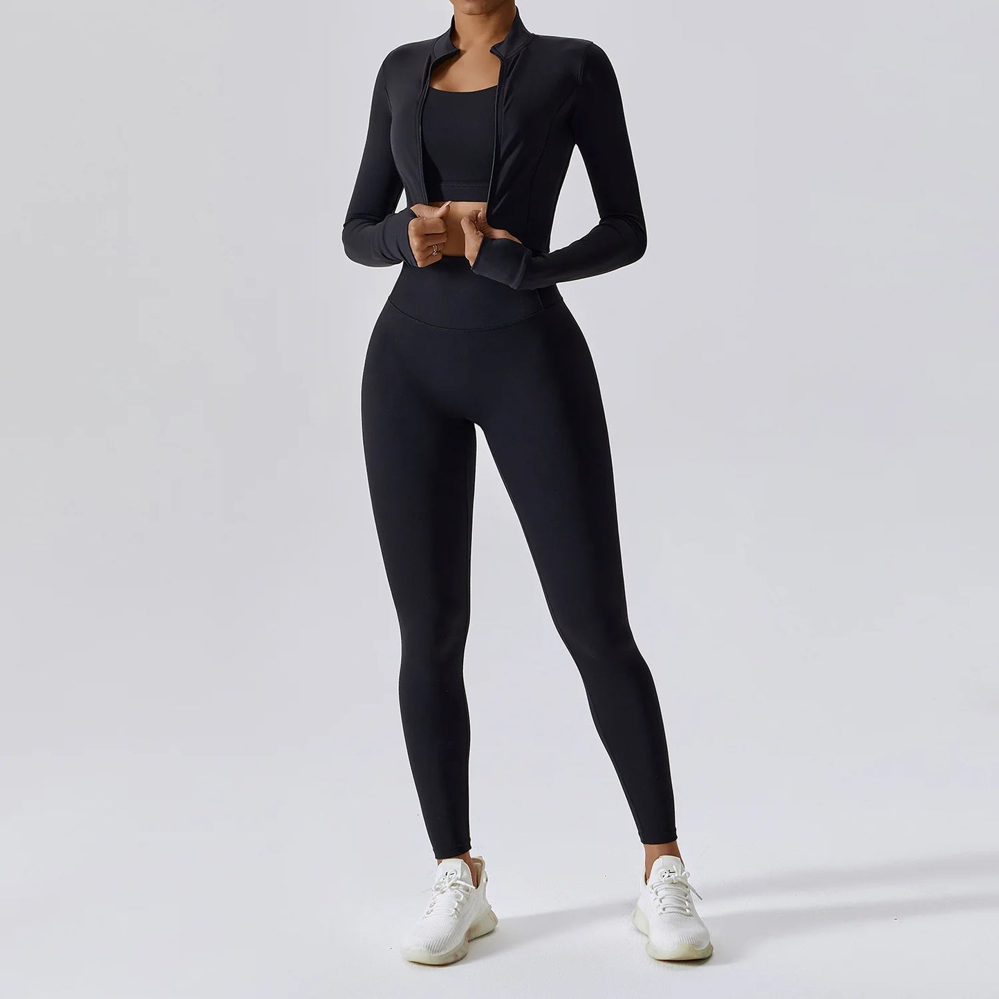 Black Women’s 3 Piece Tracksuit Pants Set – Quick Dry, High Waist, Breathable Activewear - Fashlot