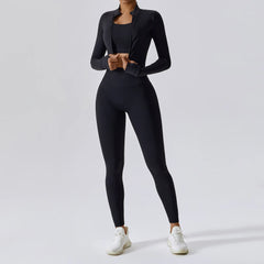 Black Women’s 3 Piece Tracksuit Pants Set – Quick Dry, High Waist, Breathable Activewear - Fashlot