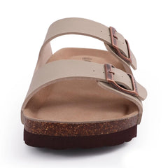 Unisex Leather Cork Footbed Slide Sandals with Adjustable Buckle – Summer Beach Comfort - Fashlot