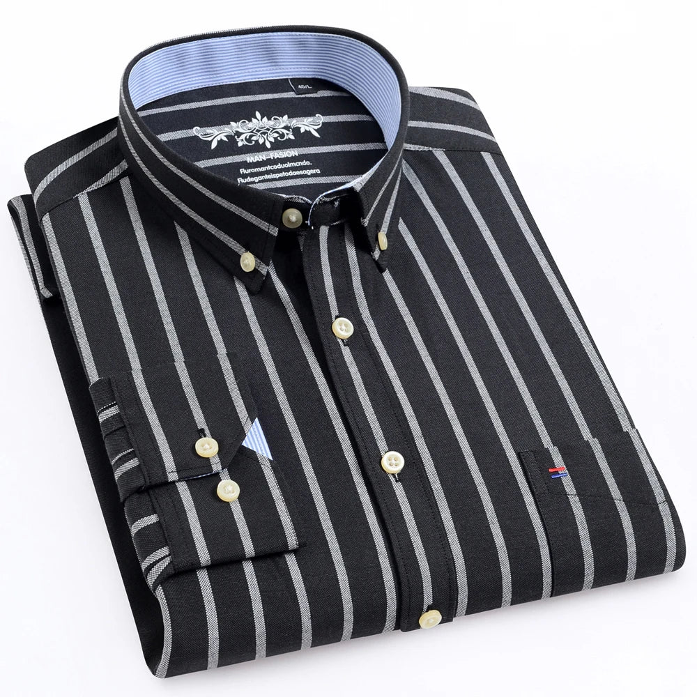 Men’s Oxford Long Sleeve Shirt – Casual Button-Down, Embroidered, Workwear Style - Fashlot