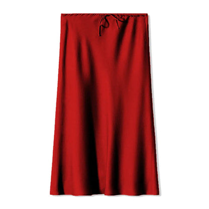 Red satin skirt on a white background - Fashlot