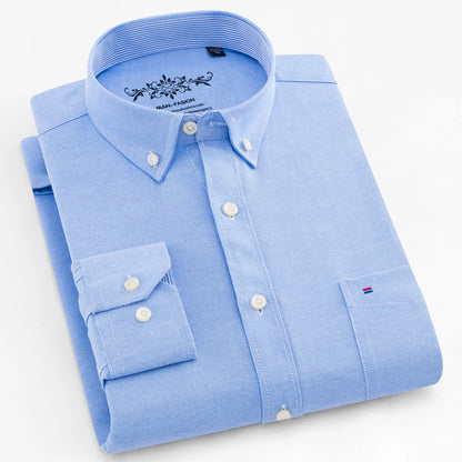 Men’s Oxford Long Sleeve Shirt – Casual Button-Down, Embroidered, Workwear Style - Fashlot