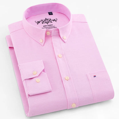 Men’s Oxford Long Sleeve Shirt – Casual Button-Down, Embroidered, Workwear Style - Fashlot