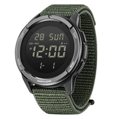 Digital watch with green strap and black display on a white background  - Fashlot
