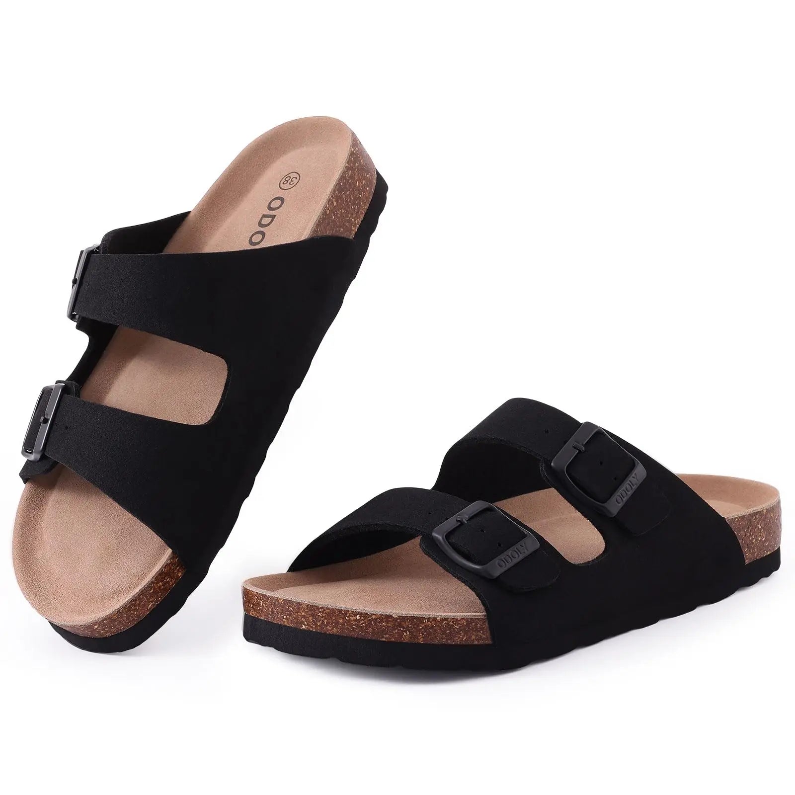 Unisex Leather Cork Footbed Slide Sandals with Adjustable Buckle – Summer Beach Comfort - Fashlot
