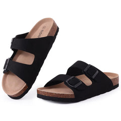 Unisex Leather Cork Footbed Slide Sandals with Adjustable Buckle – Summer Beach Comfort - Fashlot