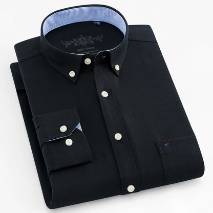Men’s Oxford Long Sleeve Shirt – Casual Button-Down, Embroidered, Workwear Style - Fashlot