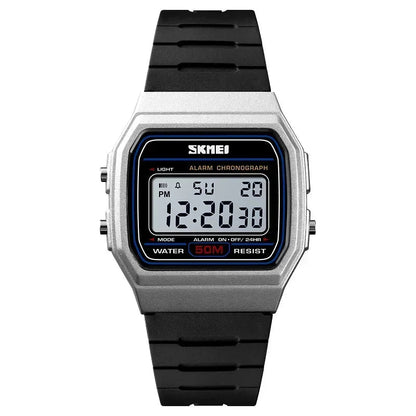 Digital watch with black strap and silver case on a white background - Fashlot