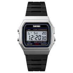 Digital watch with black strap and silver case on a white background - Fashlot