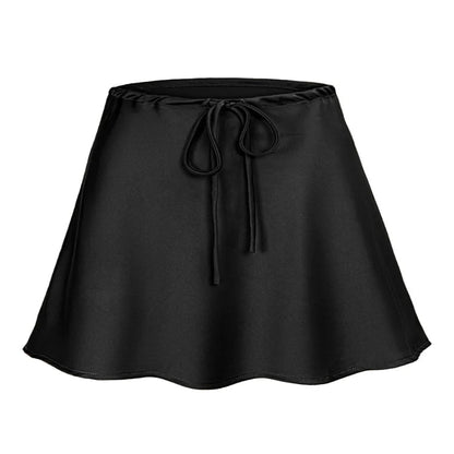 Black satin skirt with a tie waist on a white background - Fashlot