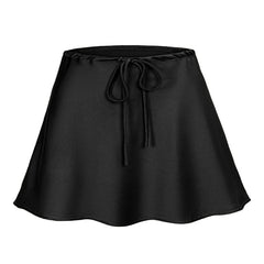 Black satin skirt with a tie waist on a white background - Fashlot