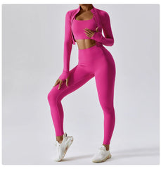 Women’s Magenta 3 Piece Tracksuit Pants Set – Quick Dry, High Waist, Breathable Activewear - Fashlot