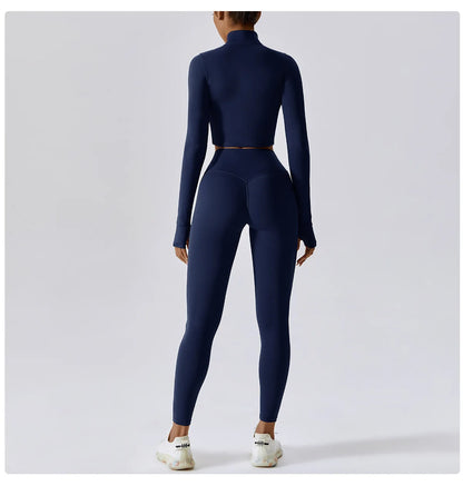 Women’s Blue 3 Piece Tracksuit Set – Quick Dry, High Waist, Breathable Activewear - Fashlot