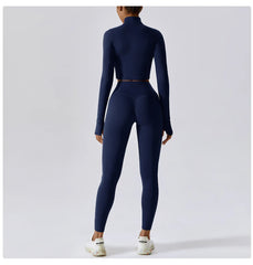 Women’s Blue 3 Piece Tracksuit Set – Quick Dry, High Waist, Breathable Activewear - Fashlot