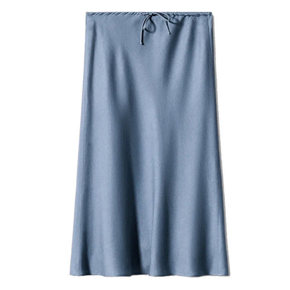 Long light blue skirt with drawstring waist on a white background - Fashlot