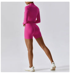 Women’s 3 Piece Tracksuit Magenta Shorts Set – Quick Dry, High Waist, Breathable Activewear - Fashlot