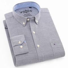 Men’s Oxford Long Sleeve Shirt – Casual Button-Down, Embroidered, Workwear Style - Fashlot