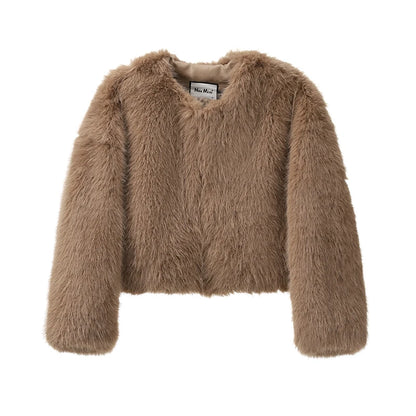 Thick Warm Gradient Cropped Faux Fur Women’s Coat - Fashlot