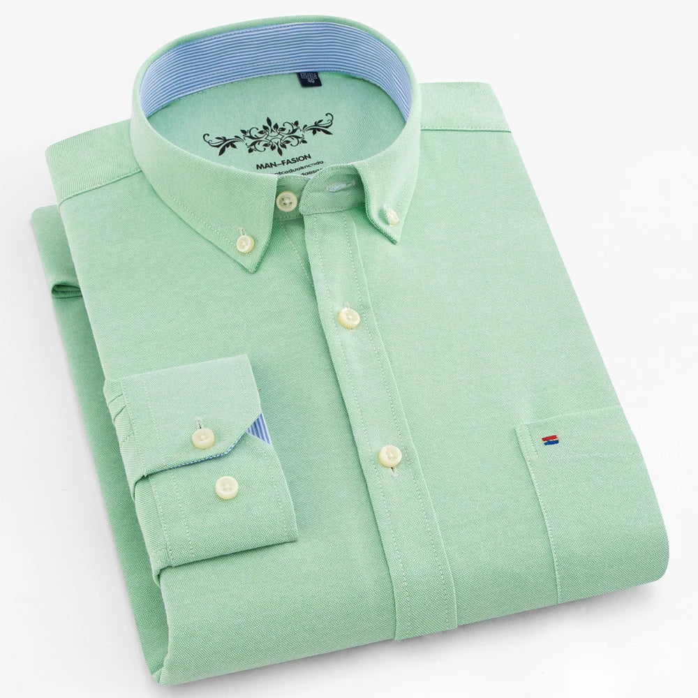 Men’s Oxford Long Sleeve Shirt – Casual Button-Down, Embroidered, Workwear Style - Fashlot