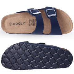 Unisex Leather Cork Footbed Slide Sandals with Adjustable Buckle – Summer Beach Comfort - Fashlot