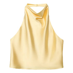 Yellow satin halter top on a white background - Fashlot