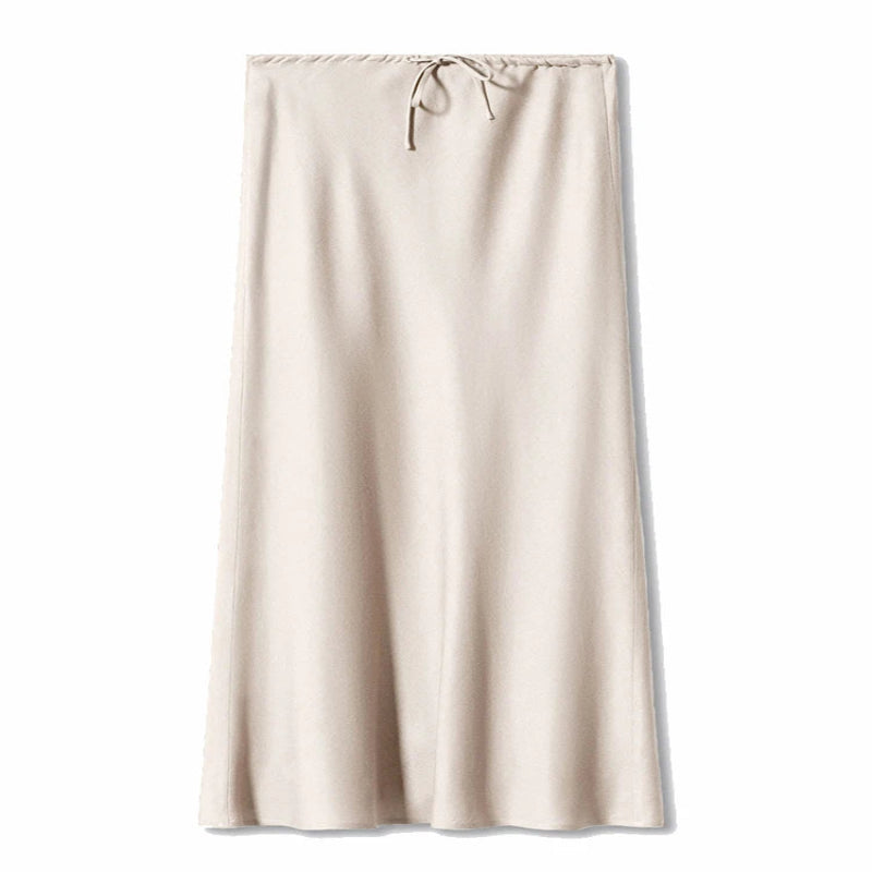 Long Beige drawstring skirt on a white background - Fashlot