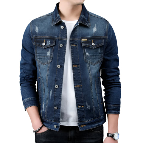 Men’s Slim Fit Denim Jacket – Retro, Cotton, Classic Style -Fashlot